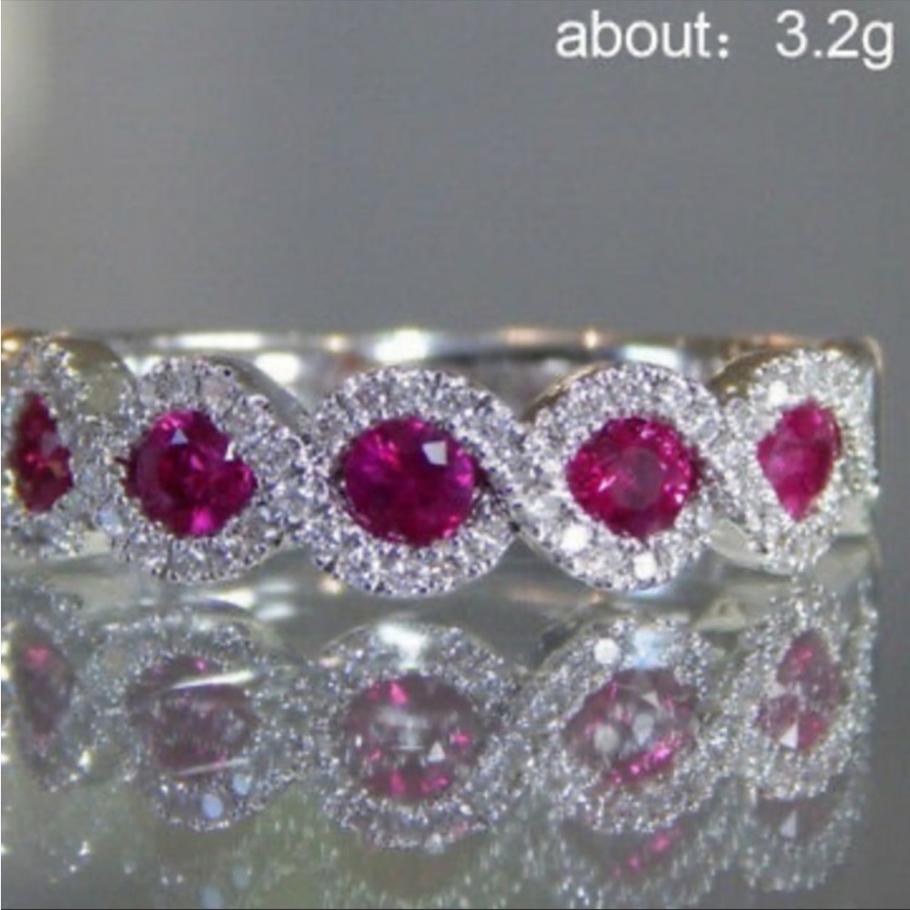 New Gorgeous 925 Silver Oval Cut Ruby Diamond Ring - Picture 2 of 2